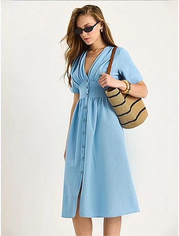 Robe chemise mi-longue boutonnée à col en v lucci
