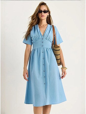 Robe chemise mi-longue boutonnée à col en v lucci