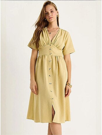 Robe chemise mi-longue boutonnée à col en v lucci