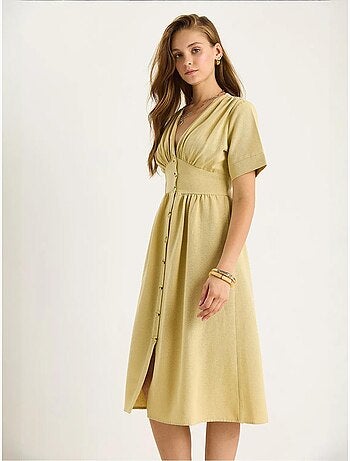 Robe chemise mi-longue boutonnée à col en v lucci