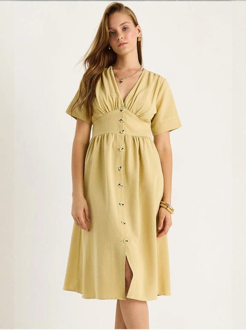 Robe chemise mi-longue boutonnée à col en v lucci - Kiabi