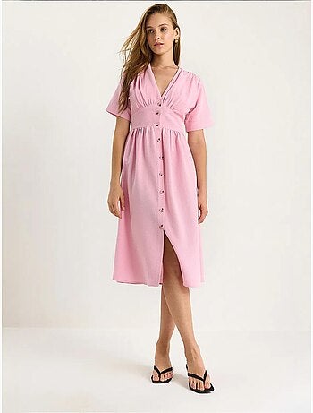 Robe chemise mi-longue boutonnée à col en v lucci