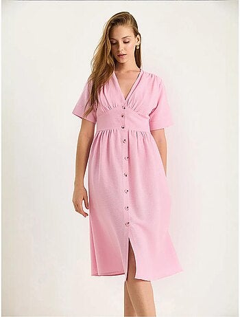 Robe chemise mi-longue boutonnée à col en v lucci