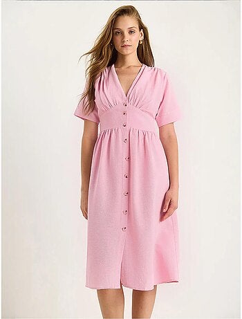 Robe chemise mi-longue boutonnée à col en v lucci
