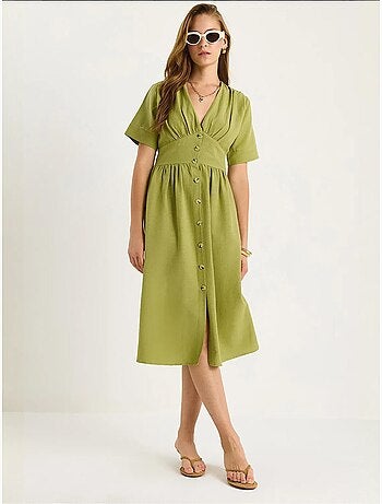 Robe chemise mi-longue boutonnée à col en v lucci
