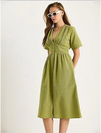 Robe chemise mi-longue boutonnée à col en v lucci