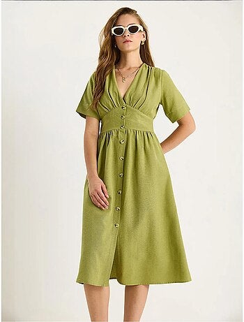 Robe chemise mi-longue boutonnée à col en v lucci