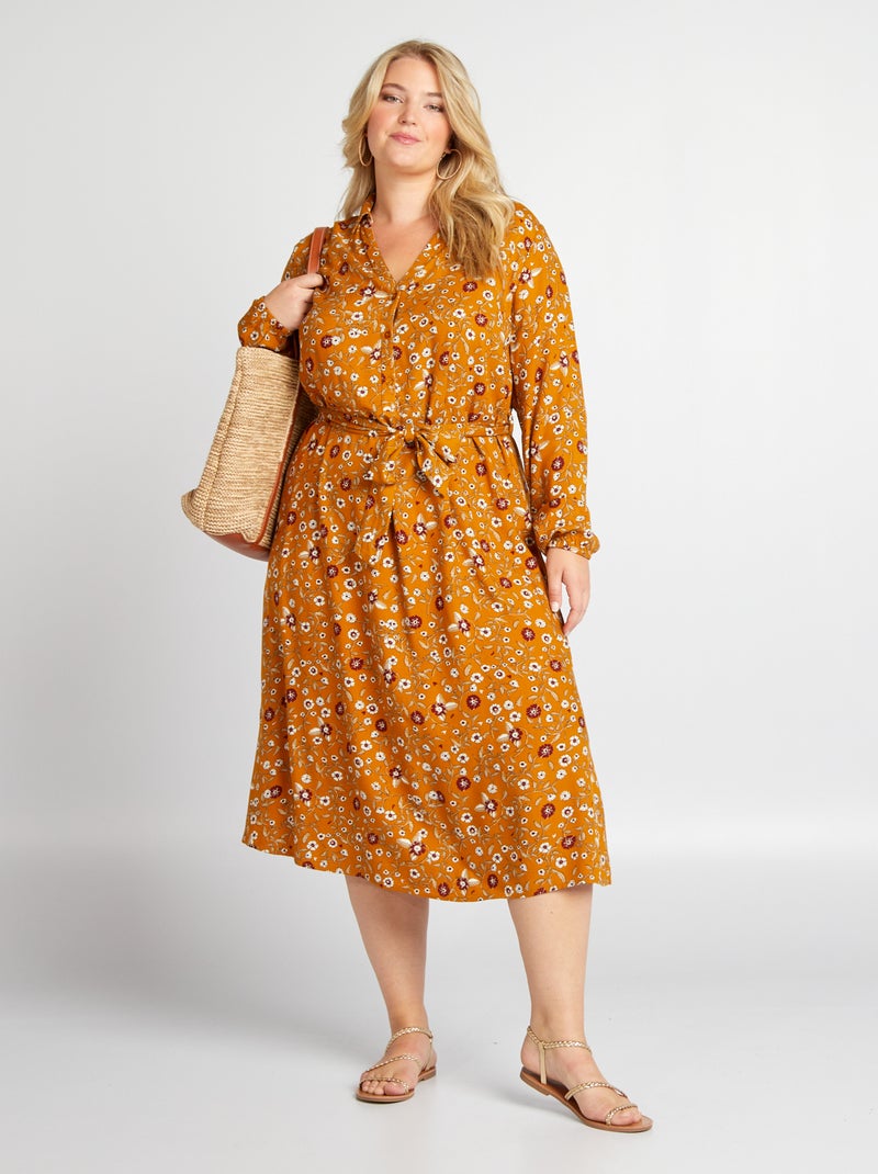 Robe chemise mi-longue imprimée all over Marron - Kiabi
