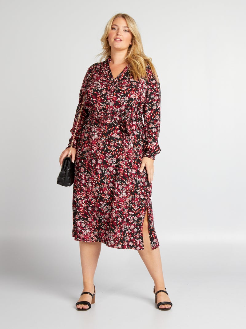 Robe chemise mi-longue imprimée all over Noir - Kiabi