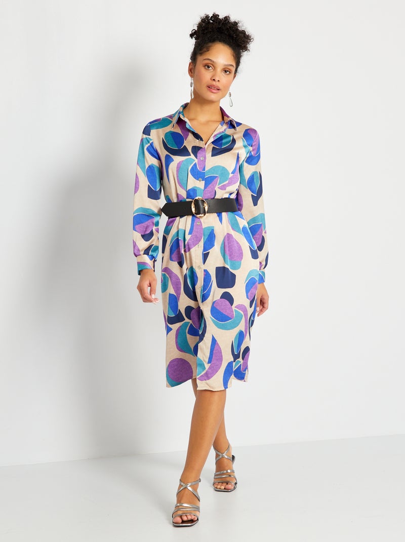Robe chemise mi-longue satinée BLANC - Kiabi