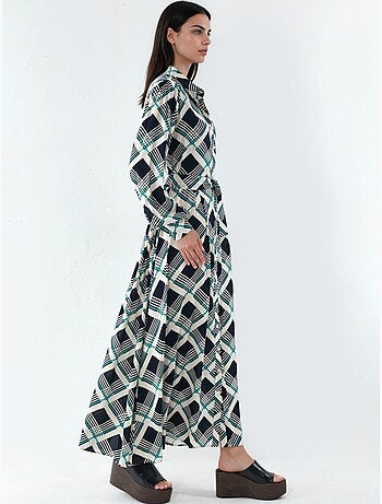 Robe chemise midi à carreaux avec fermeture boutonnée bdart