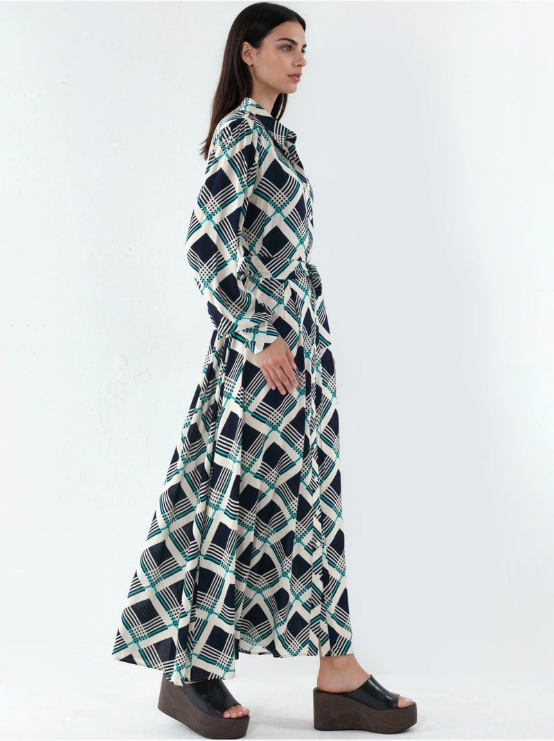 Robe chemise midi à carreaux avec fermeture boutonnée bdart Bleu lagon - Kiabi