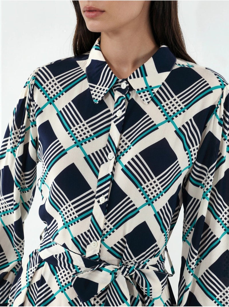 Robe chemise midi à carreaux avec fermeture boutonnée bdart Bleu lagon - Kiabi