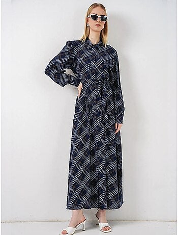 Robe chemise midi à carreaux avec fermeture boutonnée bdart