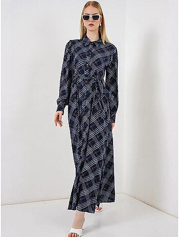 Robe chemise midi à carreaux avec fermeture boutonnée bdart