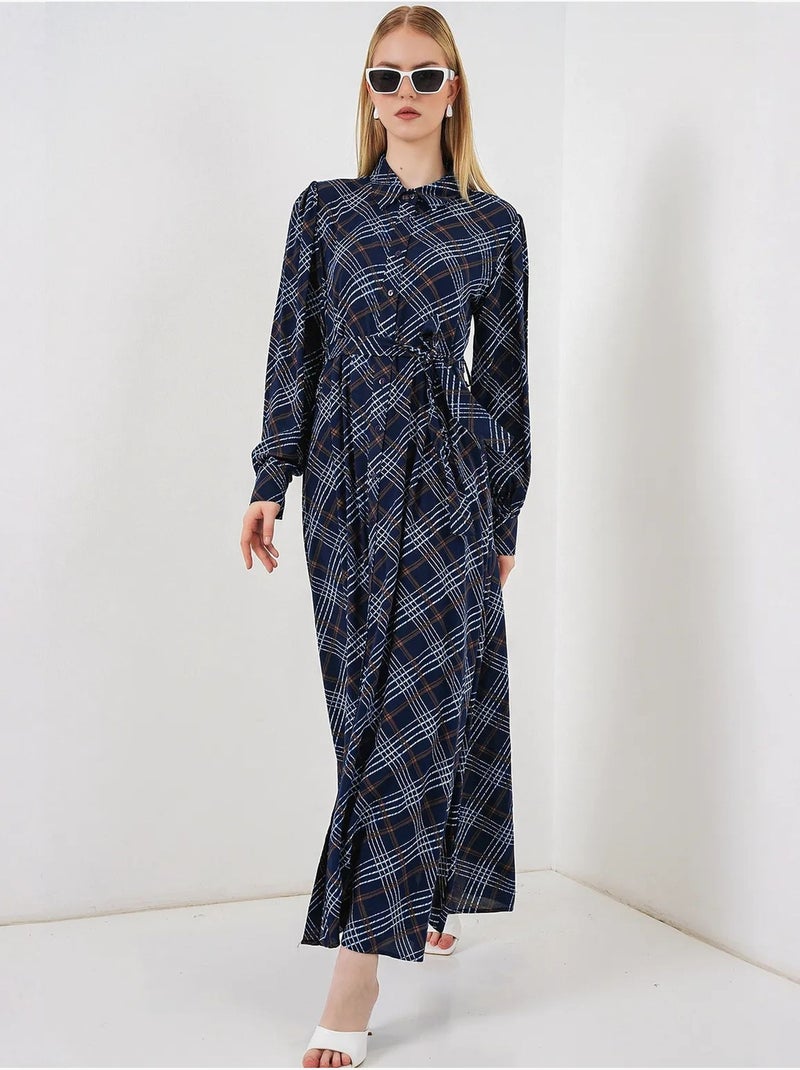 Robe chemise midi à carreaux avec fermeture boutonnée bdart Bleu marine - Kiabi
