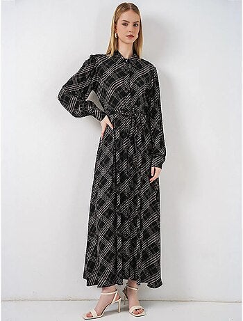 Robe chemise midi à carreaux avec fermeture boutonnée bdart