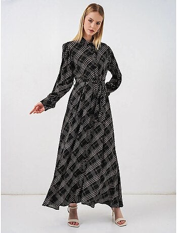 Robe chemise midi à carreaux avec fermeture boutonnée bdart