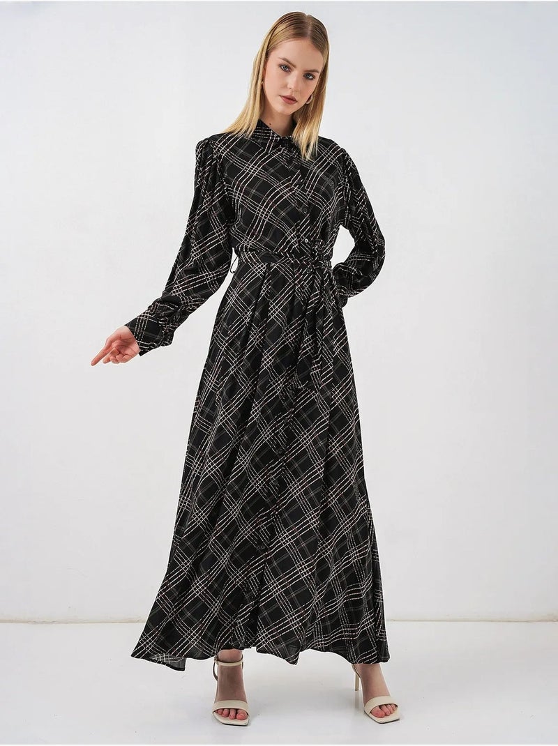 Robe chemise midi à carreaux avec fermeture boutonnée bdart Gris Noir - Kiabi