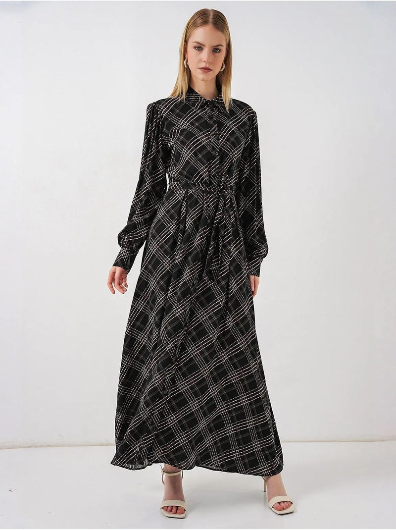 Robe chemise midi à carreaux avec fermeture boutonnée bdart Gris Noir - Kiabi