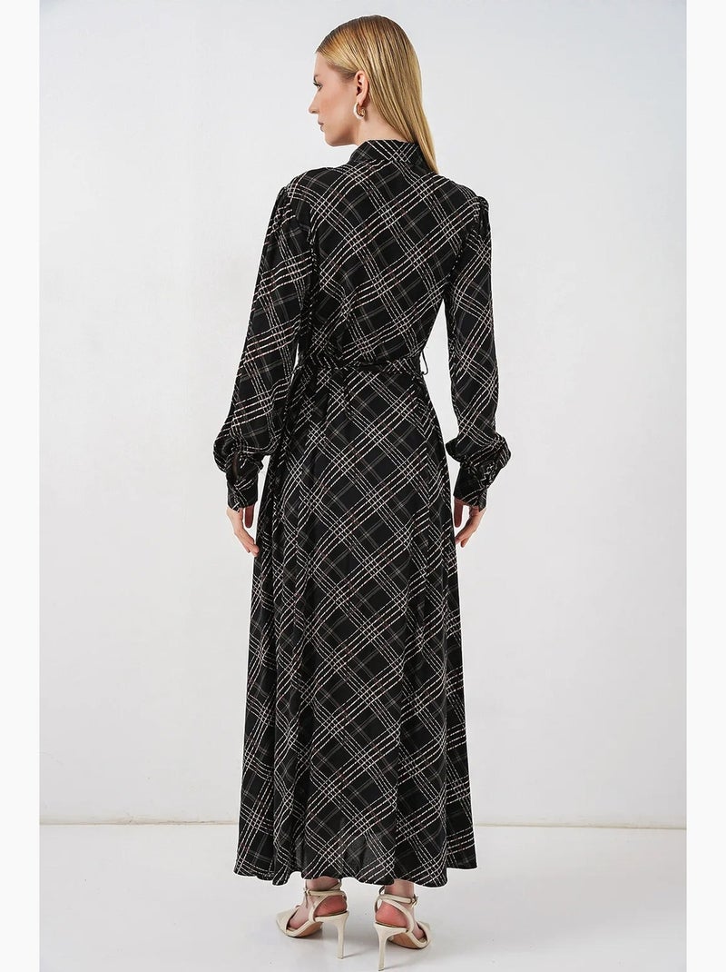 Robe chemise midi à carreaux avec fermeture boutonnée bdart Gris Noir - Kiabi