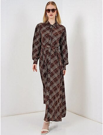 Robe chemise midi à carreaux avec fermeture boutonnée bdart