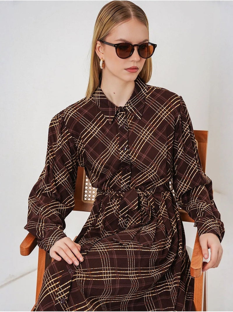 Robe chemise midi à carreaux avec fermeture boutonnée bdart Marron chocolat - Kiabi