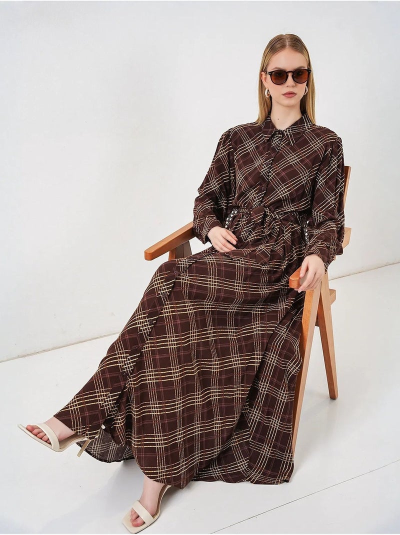 Robe chemise midi à carreaux avec fermeture boutonnée bdart Marron chocolat - Kiabi