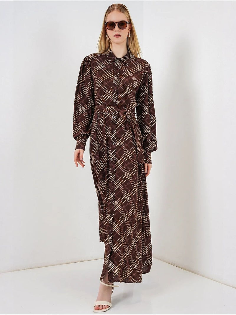Robe chemise midi à carreaux avec fermeture boutonnée bdart Marron chocolat - Kiabi