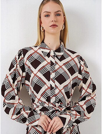 Robe chemise midi à carreaux avec fermeture boutonnée bdart
