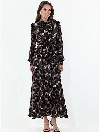 Robe chemise midi à carreaux avec fermeture boutonnée bdart