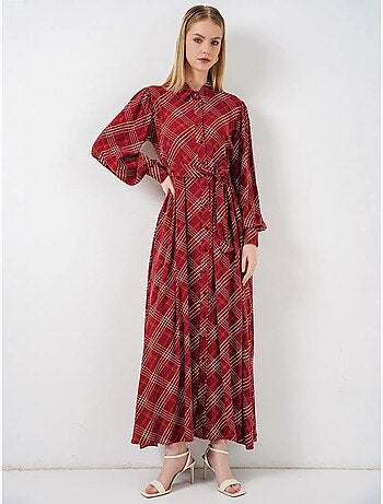 Robe chemise midi à carreaux avec fermeture boutonnée bdart