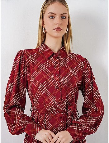 Robe chemise midi à carreaux avec fermeture boutonnée bdart