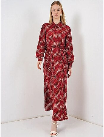 Robe chemise midi à carreaux avec fermeture boutonnée bdart