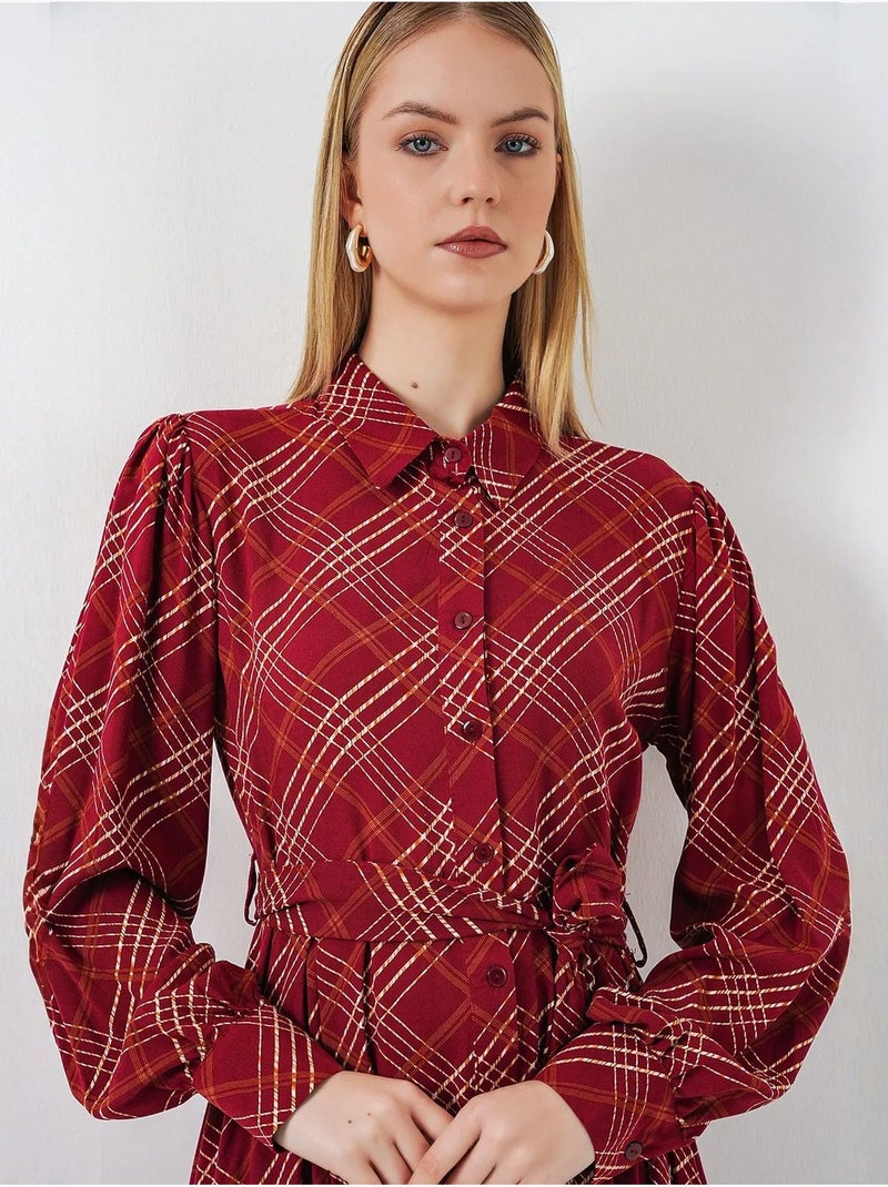 Robe chemise midi à carreaux avec fermeture boutonnée bdart Rouge bordeaux - Kiabi