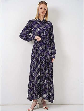 Robe chemise midi à carreaux avec fermeture boutonnée bdart