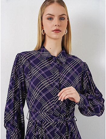 Robe chemise midi à carreaux avec fermeture boutonnée bdart