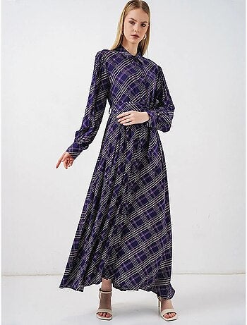 Robe chemise midi à carreaux avec fermeture boutonnée bdart