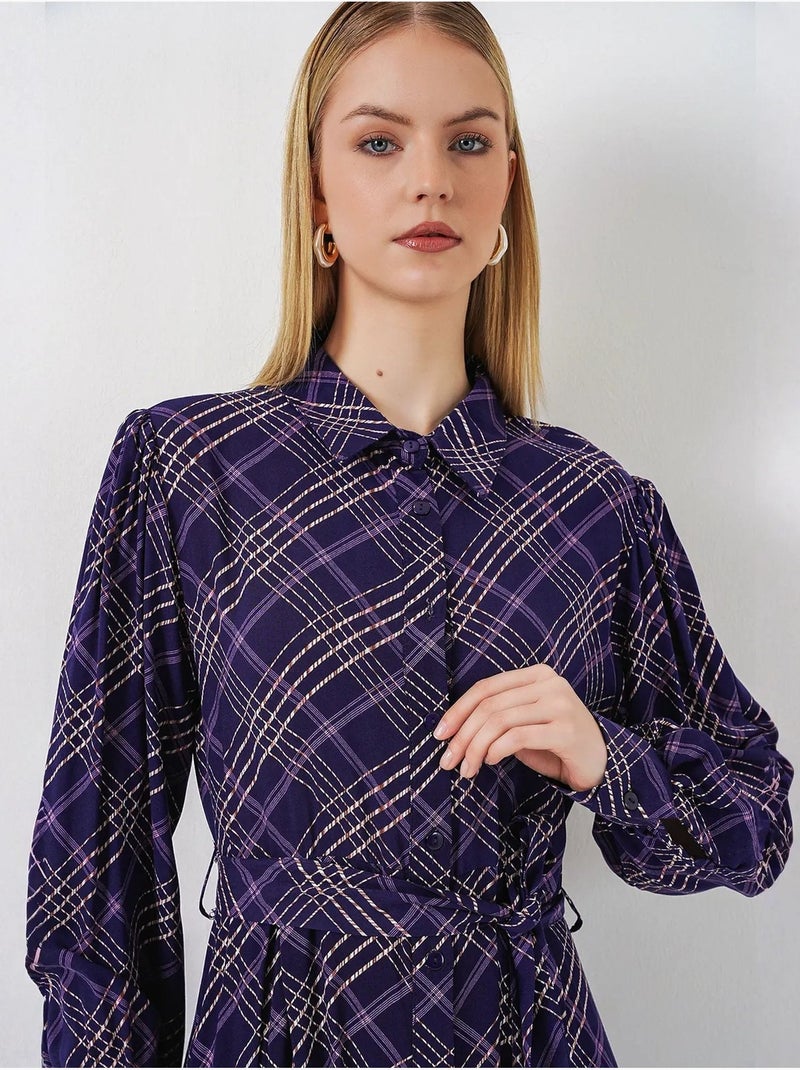 Robe chemise midi à carreaux avec fermeture boutonnée bdart Violet aubergine - Kiabi