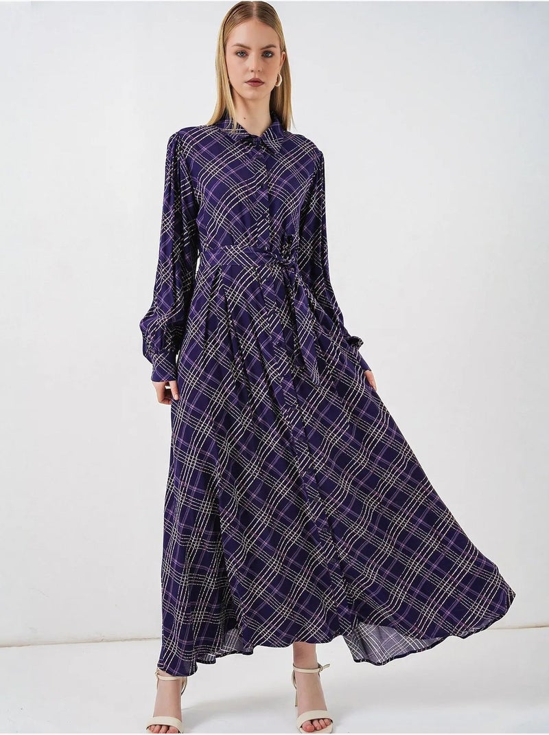 Robe chemise midi à carreaux avec fermeture boutonnée bdart Violet aubergine - Kiabi