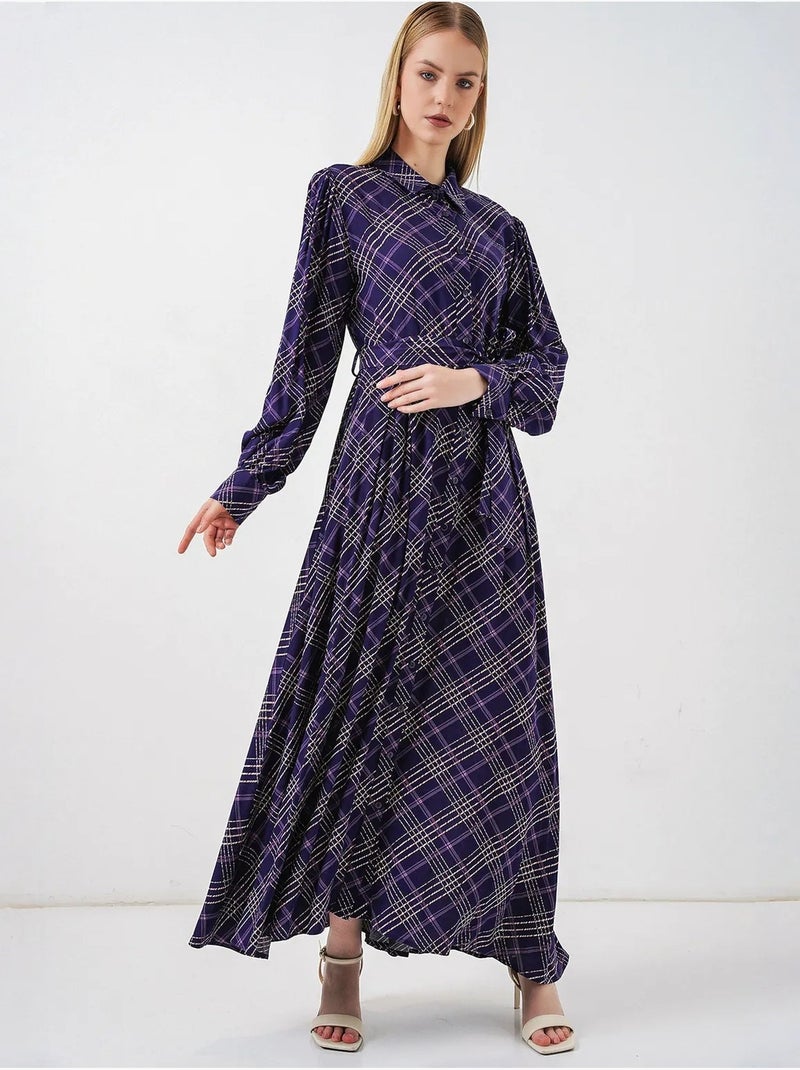 Robe chemise midi à carreaux avec fermeture boutonnée bdart Violet aubergine - Kiabi