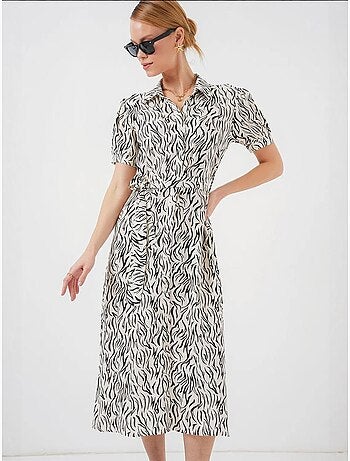 Robe-chemise midi à imprimé zèbre et ceinture bdart