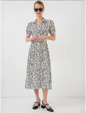 Robe-chemise midi à imprimé zèbre et ceinture bdart