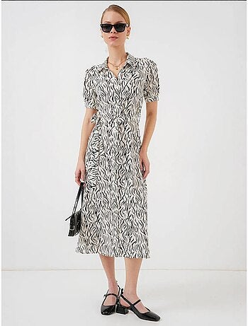 Robe-chemise midi à imprimé zèbre et ceinture bdart