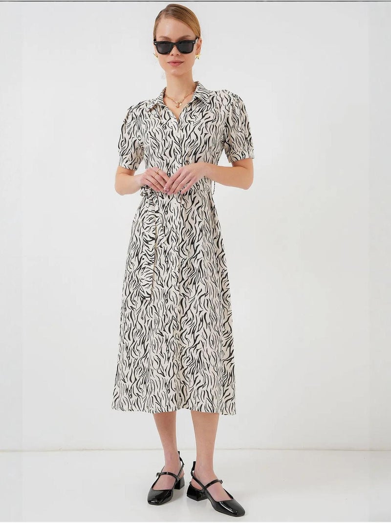 Robe-chemise midi à imprimé zèbre et ceinture bdart Blanc cassé - Kiabi