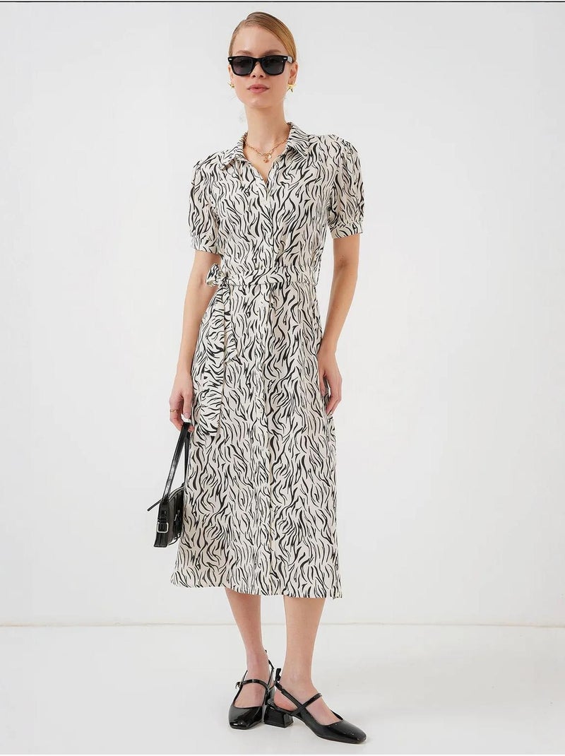 Robe-chemise midi à imprimé zèbre et ceinture bdart Blanc cassé - Kiabi