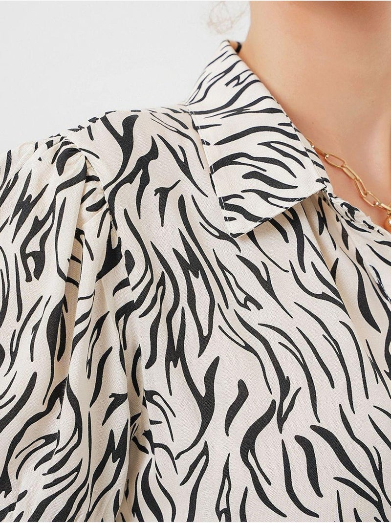 Robe-chemise midi à imprimé zèbre et ceinture bdart Blanc cassé - Kiabi