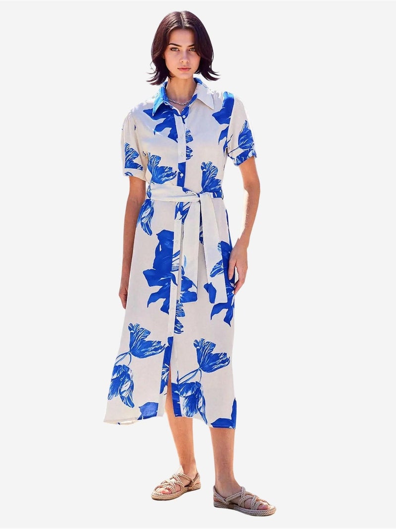 Robe-chemise midi à imprimé zèbre et ceinture bdart Blanc - Kiabi