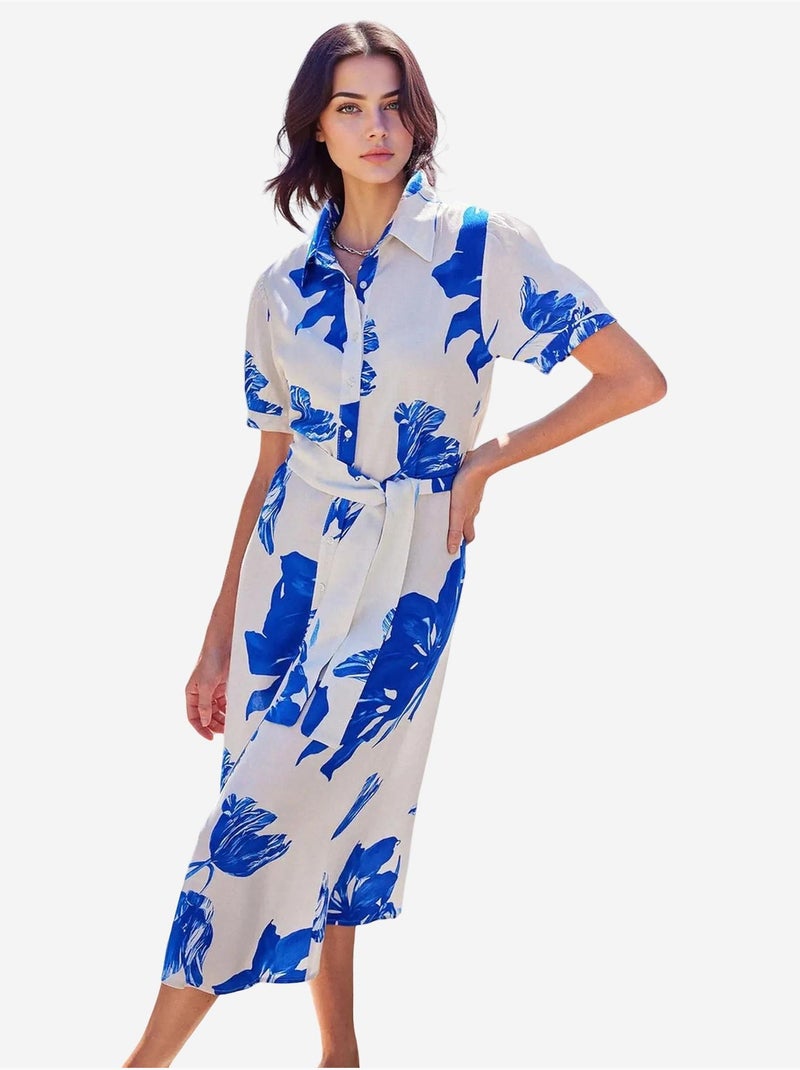 Robe-chemise midi à imprimé zèbre et ceinture bdart Blanc - Kiabi