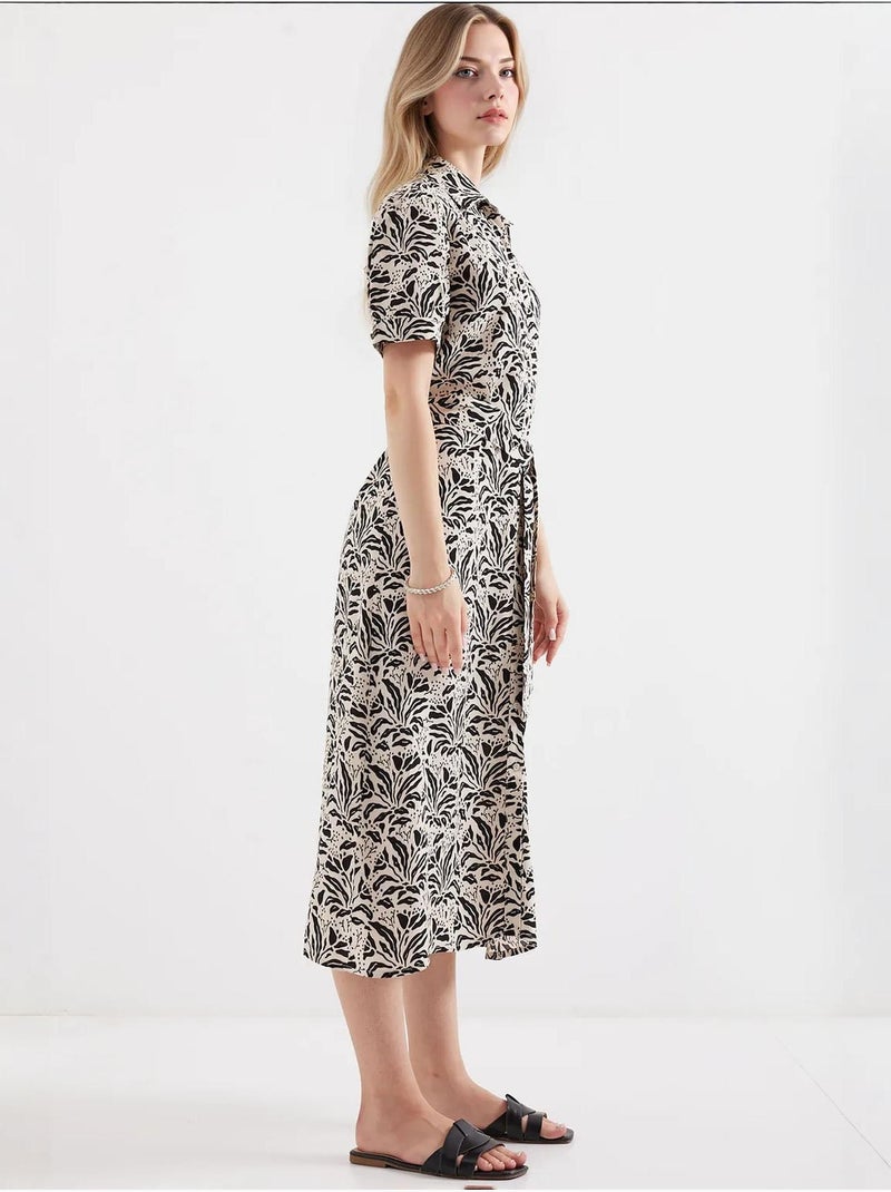 Robe-chemise midi à imprimé zèbre et ceinture bdart Crème - Kiabi